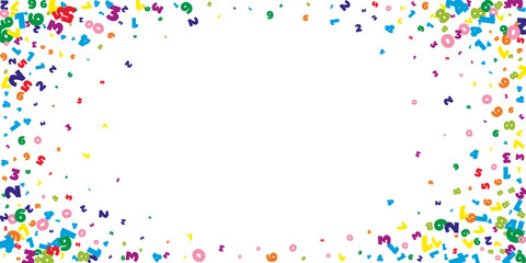 Falling bright numbers. Math study concept with flying digits. Charming back to school mathematics banner on white background. Falling numbers vector illustration.