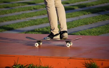 skateboarder in action at a skatepark