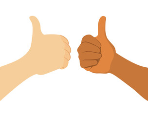 African American and Caucasian with thumbs up hands showing ok sign diversity concept