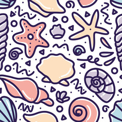 doodle set of sea ​​animals hand drawing