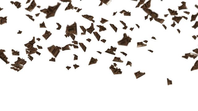 [共通タイトル]
Flying many chocolate pieces on black background. Foods and sweets. Milk and dark. 3D loop animation of chocolate rotating.