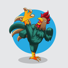 Illustration of kicking kungfu chicken