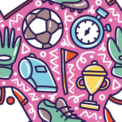 doodle set of soccer hand drawing