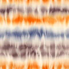 Seamless tie dye stripe pattern for fashion print. High quality illustration. Faux digital render of horizontal tie dye stripes with creases. Vibrant artistic hippie or bohemian culture print. - 435520715