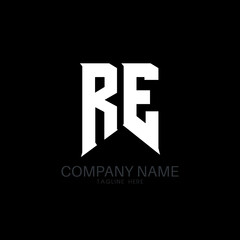 Fototapeta RE Letter Logo Design. Initial letters RE gaming's logo icon for technology companies. Tech letter RE minimal logo design template. R E letter design vector with white and black colors. re, r e obraz