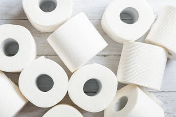 Rolls of white toilet paper 