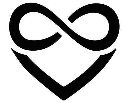 Heart and infinity - polyamory sign - vector silhouette illustration for logo, icon or pictogram. A sign of heart and infinity, endless love, a large number of partners for identity.