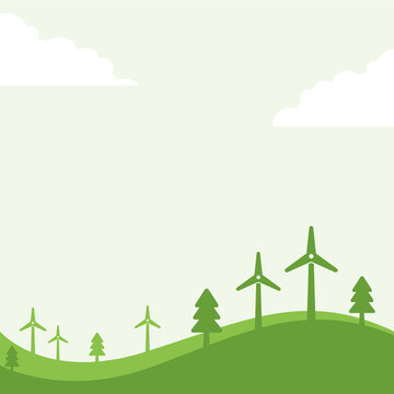 Wind turbine renewable energy background vector illustration in flat style. Suitable for web banners, social media, postcard, and many more.