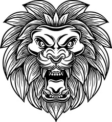 Hand drawn lion head roaring