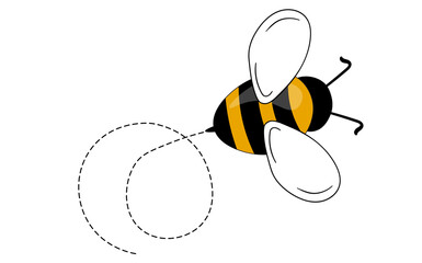 Obraz na płótnie Canvas Cartoon bee mascot. A small bees flying on a dotted route. Wasp collection. Vector characters. Incest icon. Template design for invitation, cards. Doodle style