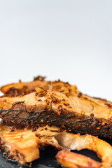 Fried mackerel on a white background