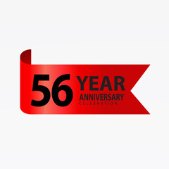 56 Years Anniversary Logo Red Ribbon