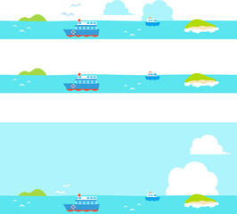 Fototapeta premium 海と船のフッター、バナー素材