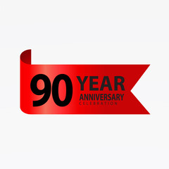 90 Years Anniversary Logo Red Ribbon