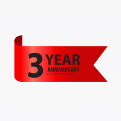 3 Years Anniversary Logo Red Ribbon