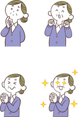 左向きで喜ぶシニアの女性の4種類の表情
