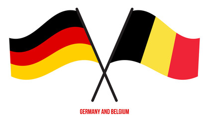Germany and Belgium Flags Crossed And Waving Flat Style. Official Proportion. Correct Colors.