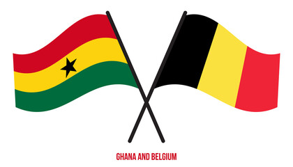 Ghana and Belgium Flags Crossed And Waving Flat Style. Official Proportion. Correct Colors.