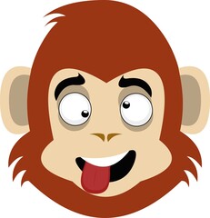 Vector emoticon illustration of a cartoon monkey's face with a crazy and funny expression