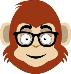 Vector emoticon illustration of the face of a cartoon monkey with glasses