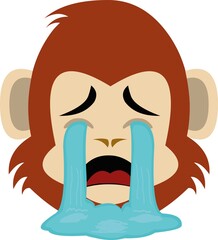 Vector emoticon illustration of a cartoon monkey's face with a sad expression and crying