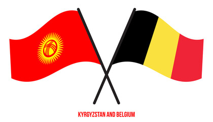 Kyrgyzstan and Belgium Flags Crossed And Waving Flat Style. Official Proportion. Correct Colors.