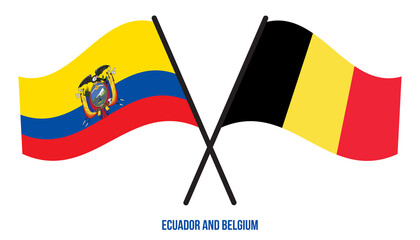 Ecuador and Belgium Flags Crossed And Waving Flat Style. Official Proportion. Correct Colors.