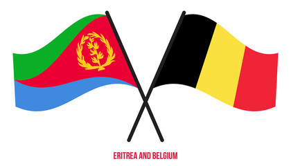 Eritrea and Belgium Flags Crossed And Waving Flat Style. Official Proportion. Correct Colors.