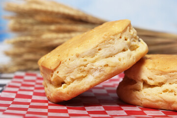 Honey and Wheat Biscuits Close up With Dried Laveder in Background