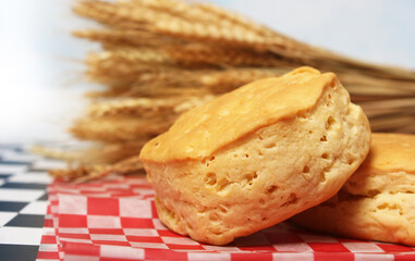 Honey and Wheat Biscuits Close up With Dried Laveder in Background