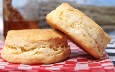 Honey and Wheat Biscuits Close up With Dried Laveder in Background