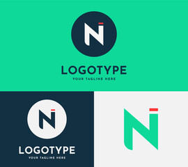 Letter N, Ni modern icon with a circle and a dot round logo in blue, green and, white colors. Elegant letter logo design for corporate identity, or business. Eps 10.