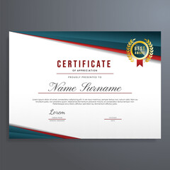 Certificate template vector, certificate border with dark blue, red, and gold badge design, can be used for diploma, achievement, completion, etc