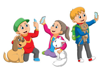 The collection of the children are selfie with the animals