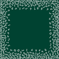 Falling handdrawn chalk numbers. Math study concept with flying digits. Dazzling back to school mathematics banner on blackboard background. Falling numbers vector illustration.