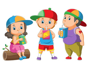 The collection of the children drink and hold the drink box