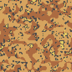 Digital pixel camouflage seamless pattern for your design. Brown camo color desert. Vector Texture