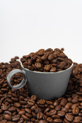 Coffee beans and coffee on a white background