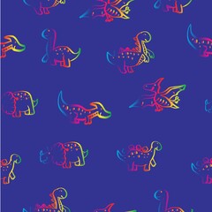 Seamless pattern of hand drawn dinosaur.