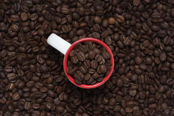 Coffee beans and coffee on a white background