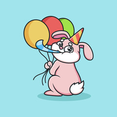 Rabbit with Party Costume Cartoon. Animal Vector Icon Illustration, Isolated on Premium Vector