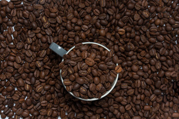 Coffee beans and coffee on a white background