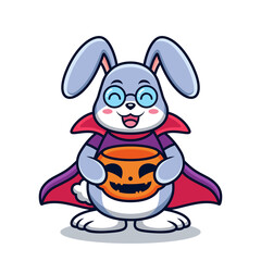 Rabbit with Halloween Costume Cartoon. Animal Vector Icon Illustration, Isolated on Premium Vector