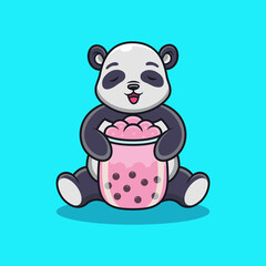 Cute Panda with Bubble Tea Cartoon. Animal Vector Icon Illustration, Isolated on Premium Vector