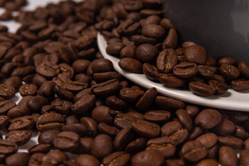 Coffee beans and coffee on a white background
