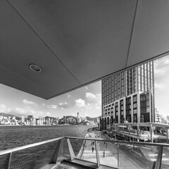 Seaside promenade of Victoria harbor of Hong Kong city