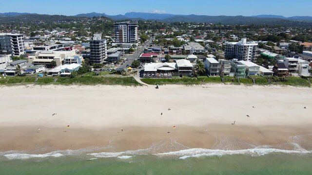 Palm Beach Surf Club Restaurant And Andy Frizzell Park At Palm Beach - Jefferson Esplanade, Gold Coast, QLD, Australia. - aerial