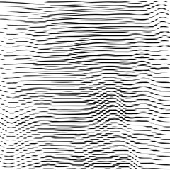 Abstract dynamical rippled surface, visual halftone 3D effect, illusion of movement, curvature. Vector monochrome moire texture