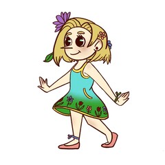 little girl on spring illustration