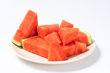 The sliced watermelon is on the plate